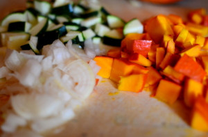 Dietetyczny kurczak słodko-ostry z pomidorami, dynią i cukinią :)