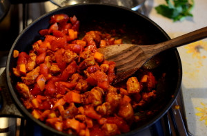 Dietetyczny kurczak słodko-ostry z pomidorami, dynią i cukinią :)